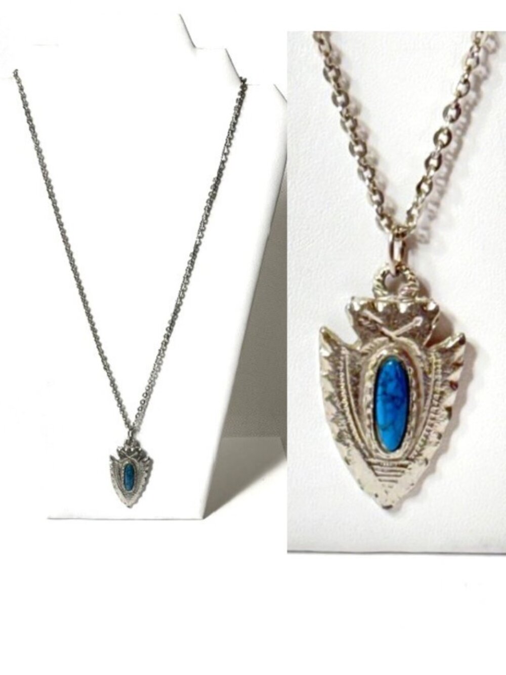 Turquoise- and silver-tone arrowhead necklace.